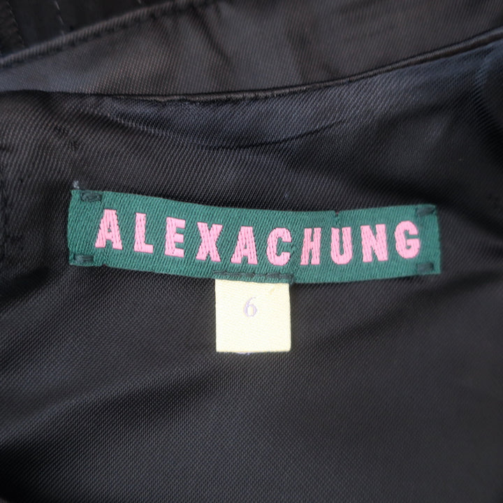 ALEXACHUNG Pleated Satin Open-Back Dress Black Size US 2 NEW