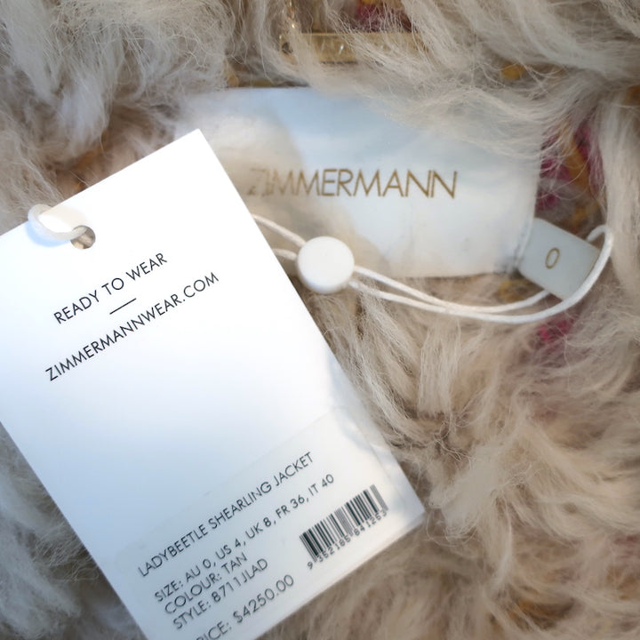 Zimmermann Ladybeetle Embroidered Shearling Jacket Multicolor Leather Size 0 NEW