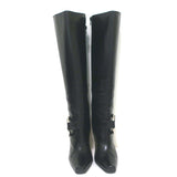Manolo Blahnik Metal Ring-Embellished Knee High Boots Black Leather Size 39
