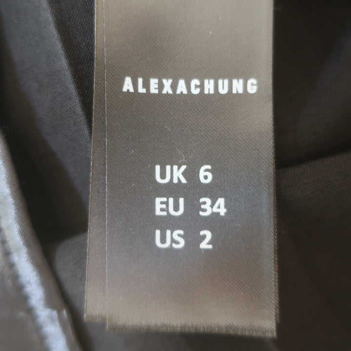 ALEXACHUNG Pleated Satin Open-Back Dress Black Size US 2 NEW