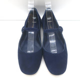 Larroude Blair Mary Jane ballet flats in navy suede, authentic pre-owned luxury pair, size 9.