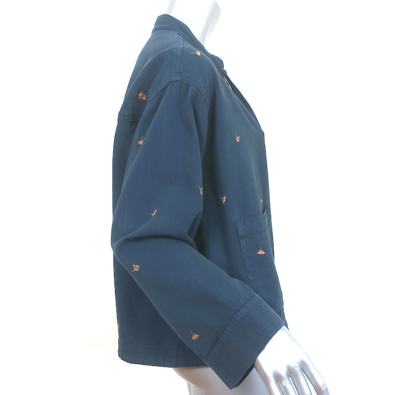 THE GREAT Jacket Navy Floral-Embroidered Cotton Size 0