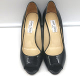 Jimmy Choo Baxen Peep Toe Wedge Pumps Black Patent Leather Size 38.5