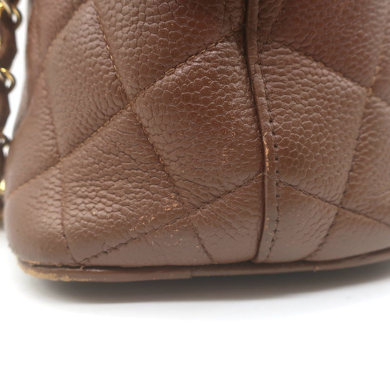 Vintage Chanel Quilted Caviar Leather Chain Strap Dome Shoulder Bag Brown