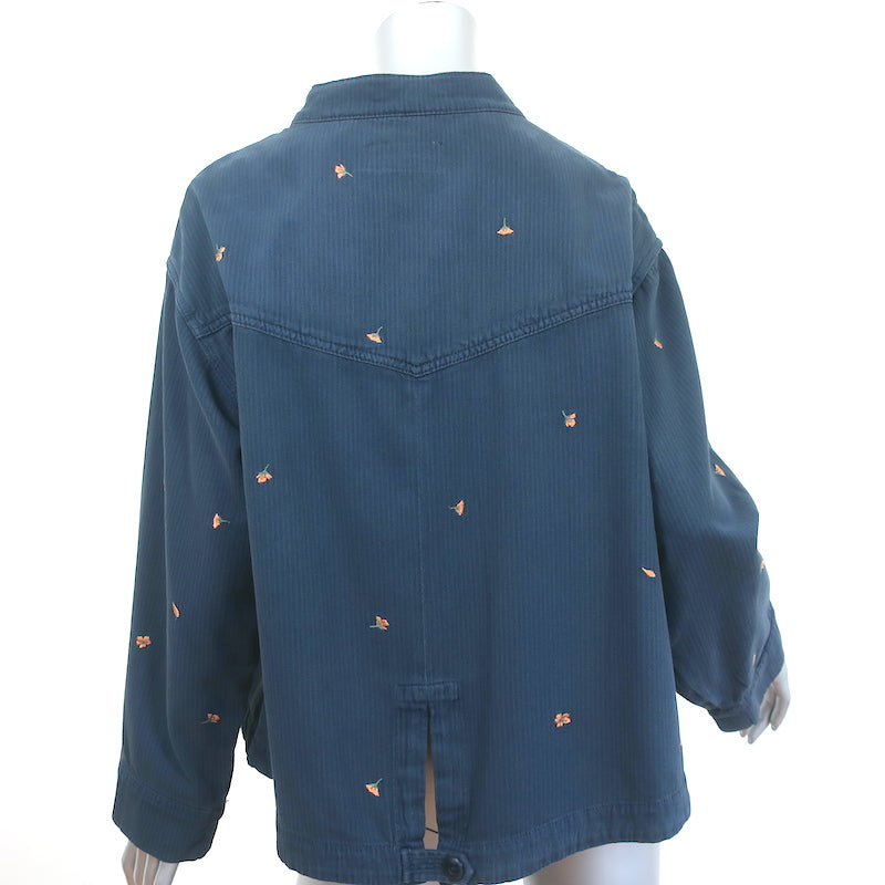 THE GREAT Jacket Navy Floral-Embroidered Cotton Size 0