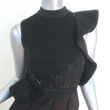 Self-Portrait Beaded Sequin Ruffle Jumpsuit Black Neoprene Size US 0