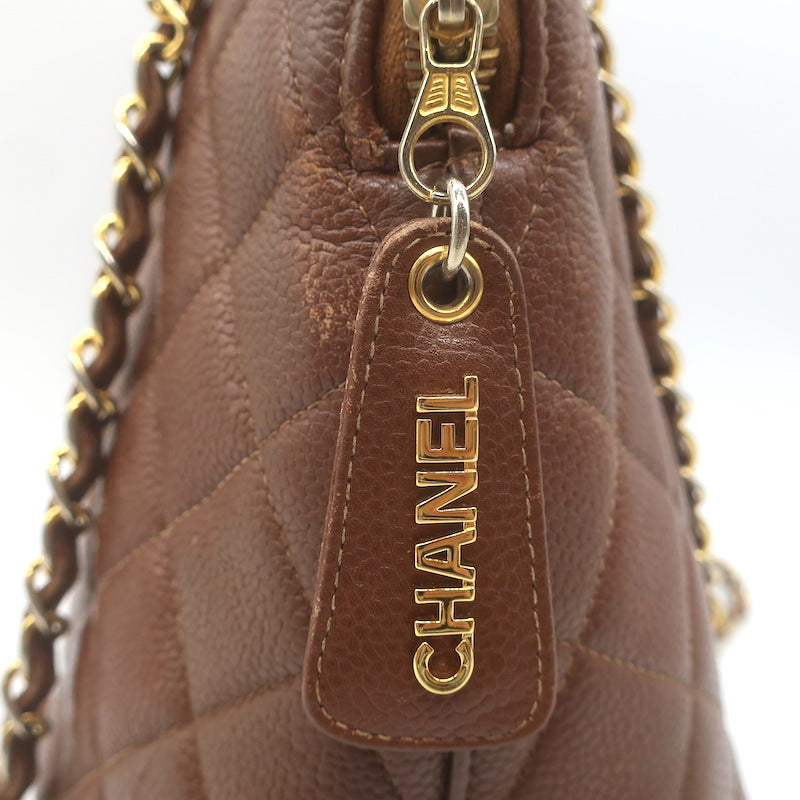 Vintage Chanel Quilted Caviar Leather Chain Strap Dome Shoulder Bag Brown