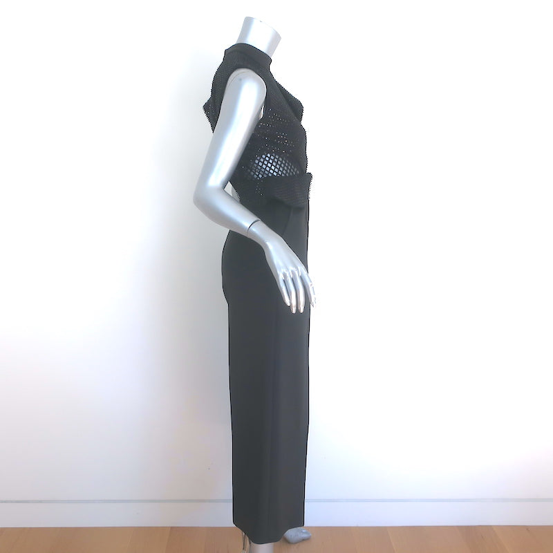 Self-Portrait Beaded Sequin Ruffle Jumpsuit Black Neoprene Size US 0