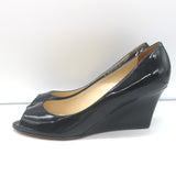 Jimmy Choo Baxen Peep Toe Wedge Pumps Black Patent Leather Size 38.5