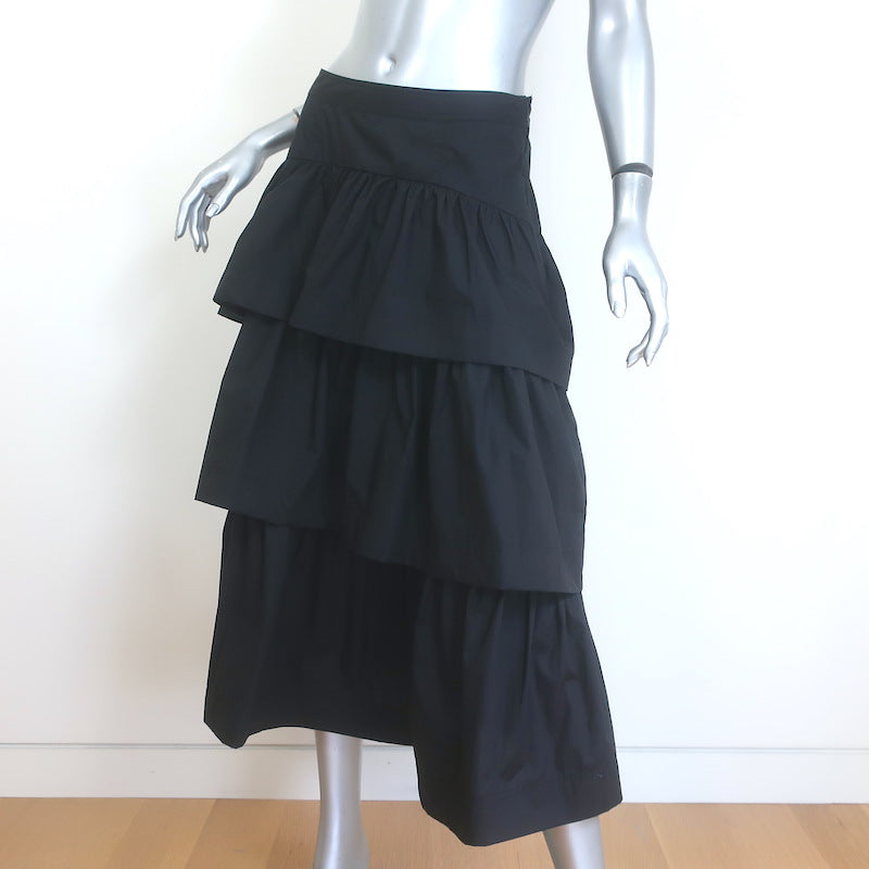 Ulla Johnson Winnie Tiered Midi Skirt Black Cotton Size 4