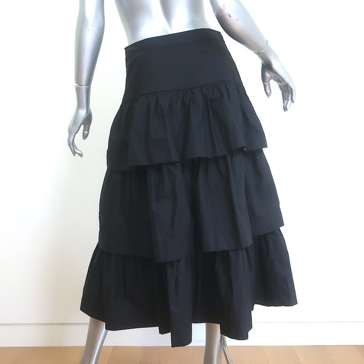 Ulla Johnson Winnie Tiered Midi Skirt Black Cotton Size 4