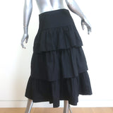 Ulla Johnson Winnie Tiered Midi Skirt Black Cotton Size 4