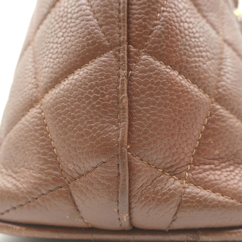 Vintage Chanel Quilted Caviar Leather Chain Strap Dome Shoulder Bag Brown