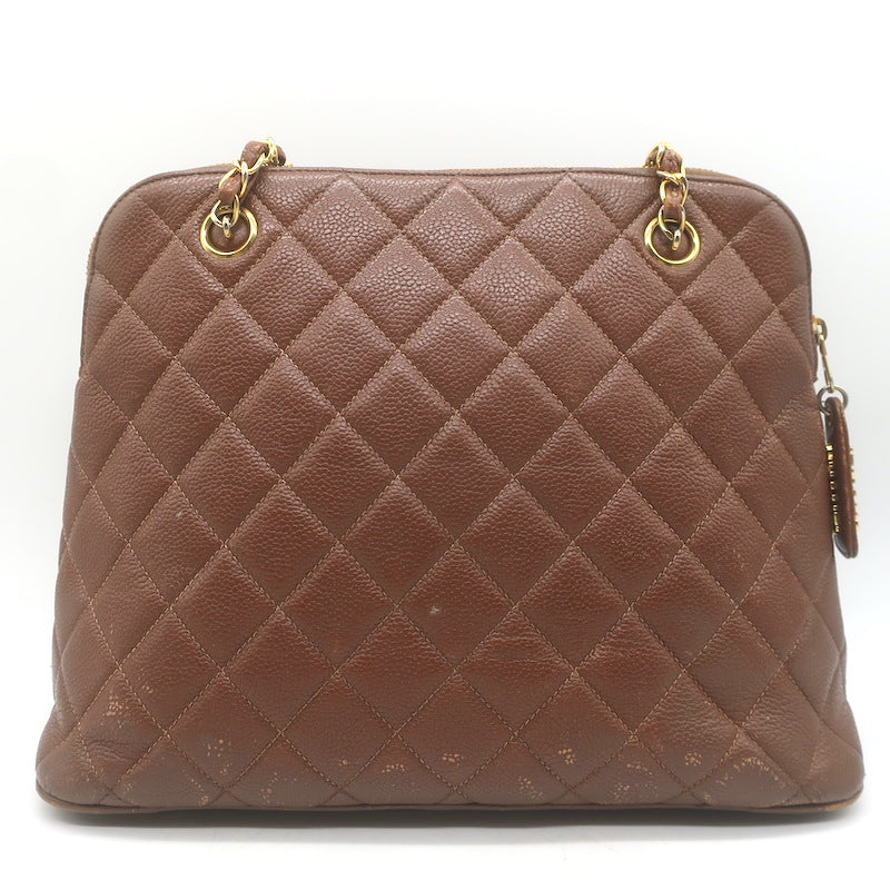 Vintage Chanel Quilted Caviar Leather Chain Strap Dome Shoulder Bag Brown