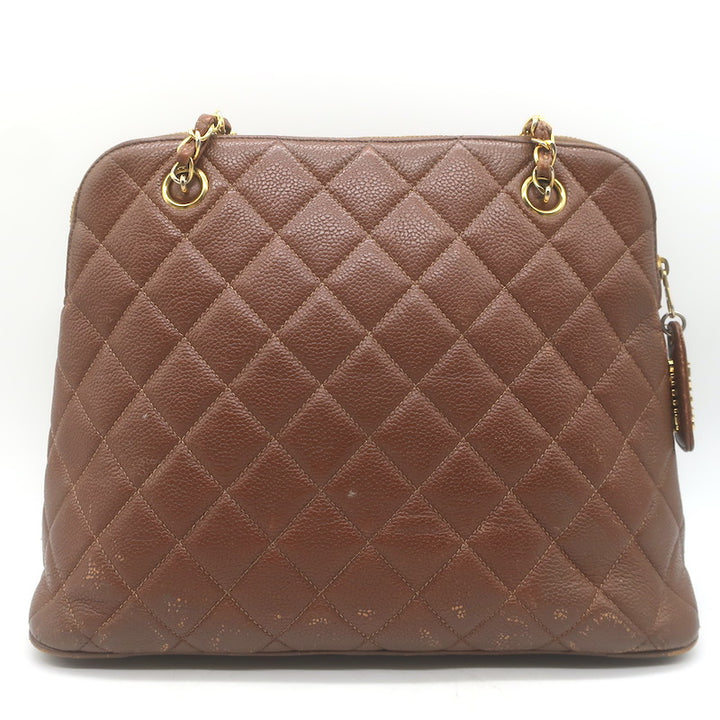 Vintage Chanel Quilted Caviar Leather Chain Strap Dome Shoulder Bag Brown