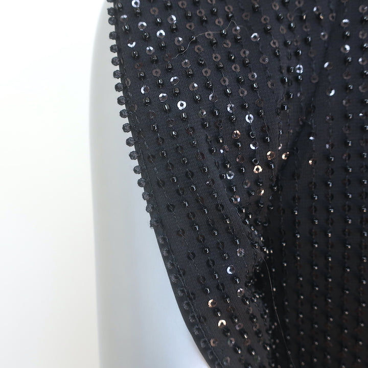 Self-Portrait Beaded Sequin Ruffle Jumpsuit Black Neoprene Size US 0