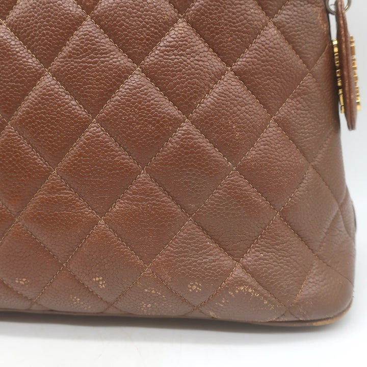 Vintage Chanel Quilted Caviar Leather Chain Strap Dome Shoulder Bag Brown