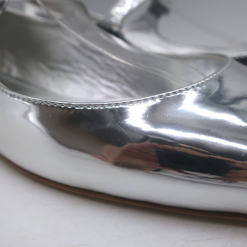 Larroude Blair Mary Jane ballet flats in silver mirrored leather, authentic pre-owned with excellent condition