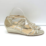 Jimmy Choo Michiko Wedge Sandals Gold Metallic Crackled Leather Size 38