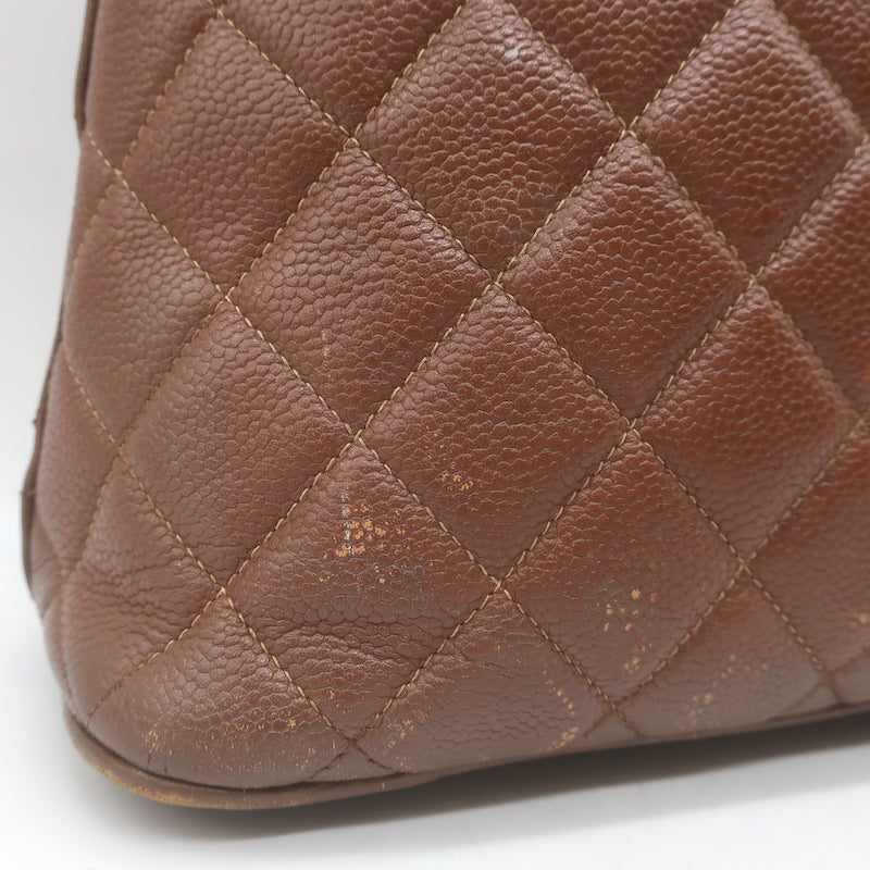 Vintage Chanel Quilted Caviar Leather Chain Strap Dome Shoulder Bag Brown