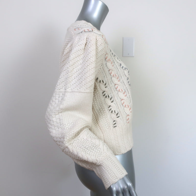 LoveShackFancy Sweater Leni Cream Embroidered Cable Knit Size Small
