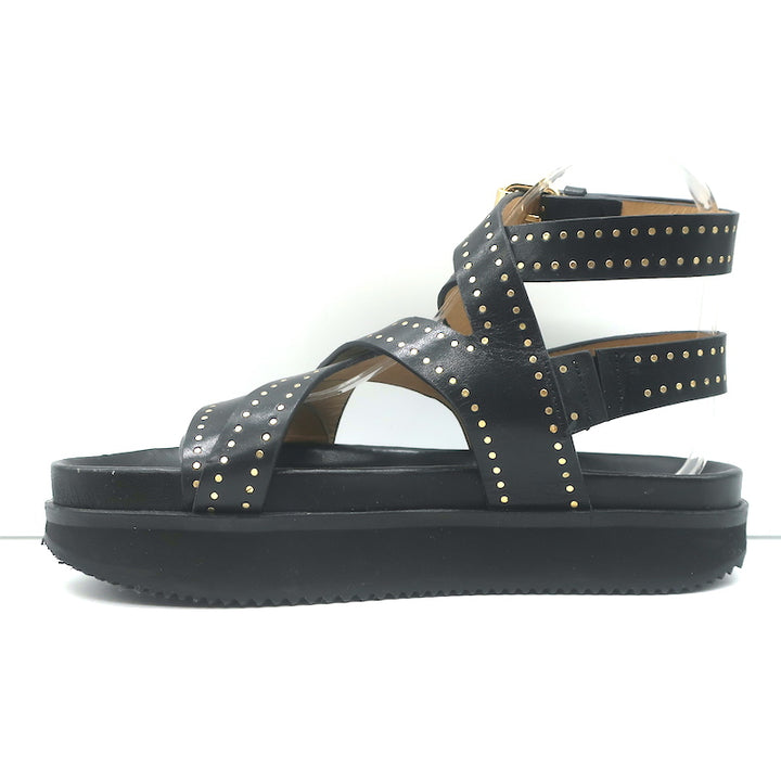 Isabel Marant Neryse Studded Flatform Sandals Black Leather Size 36