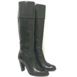 Costume National Cuffed Knee High Boots Black Leather Size 39