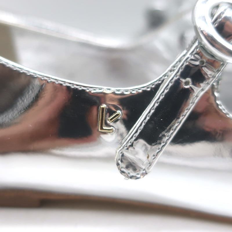 Larroude Blair Mary Jane ballet flats in silver mirrored leather, size 9, pre-owned authentic designer luxury condition