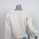LoveShackFancy Sweater Leni Cream Embroidered Cable Knit Size Small