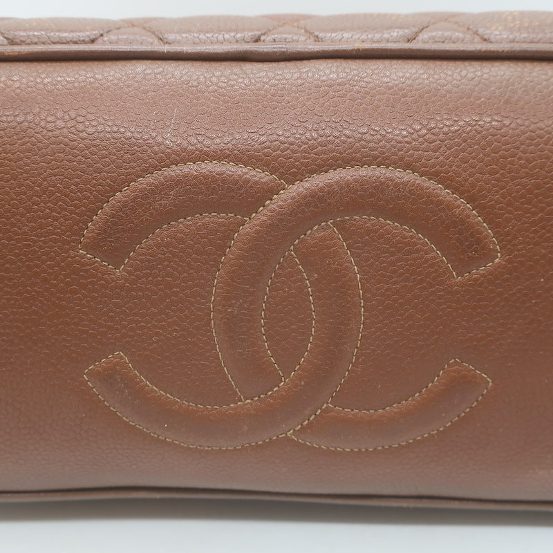 Vintage Chanel Quilted Caviar Leather Chain Strap Dome Shoulder Bag Brown