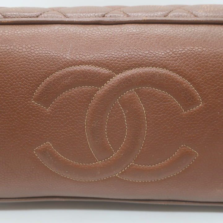 Vintage Chanel Quilted Caviar Leather Chain Strap Dome Shoulder Bag Brown