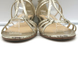 Jimmy Choo Michiko Wedge Sandals Gold Metallic Crackled Leather Size 38