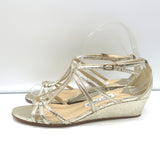 Jimmy Choo Michiko Wedge Sandals Gold Metallic Crackled Leather Size 38