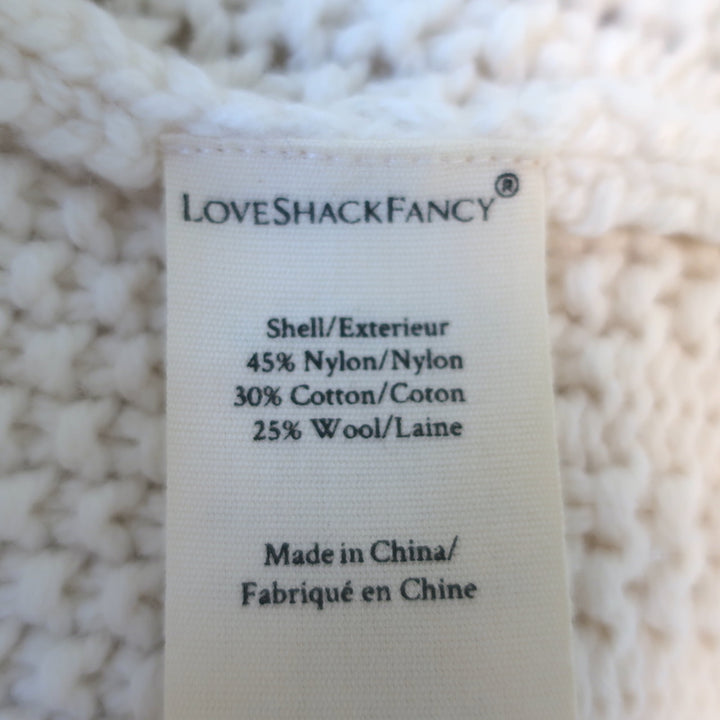 LoveShackFancy Sweater Leni Cream Embroidered Cable Knit Size Small
