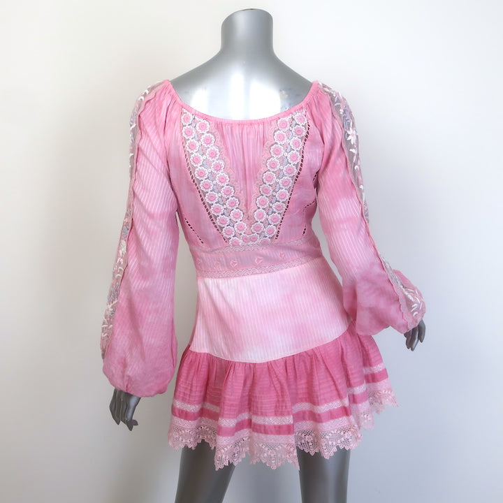 LoveShackFancy Chelie Ruffled Mini Dress Pink Embroidered Cotton Size 00
