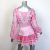 LoveShackFancy Chelie Ruffled Mini Dress Pink Embroidered Cotton Size 00