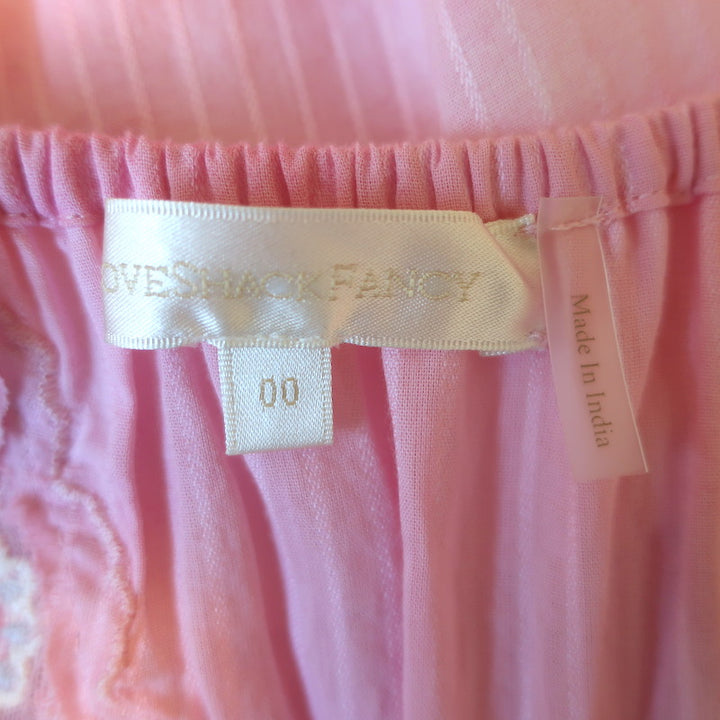 LoveShackFancy Chelie Ruffled Mini Dress Pink Embroidered Cotton Size 00