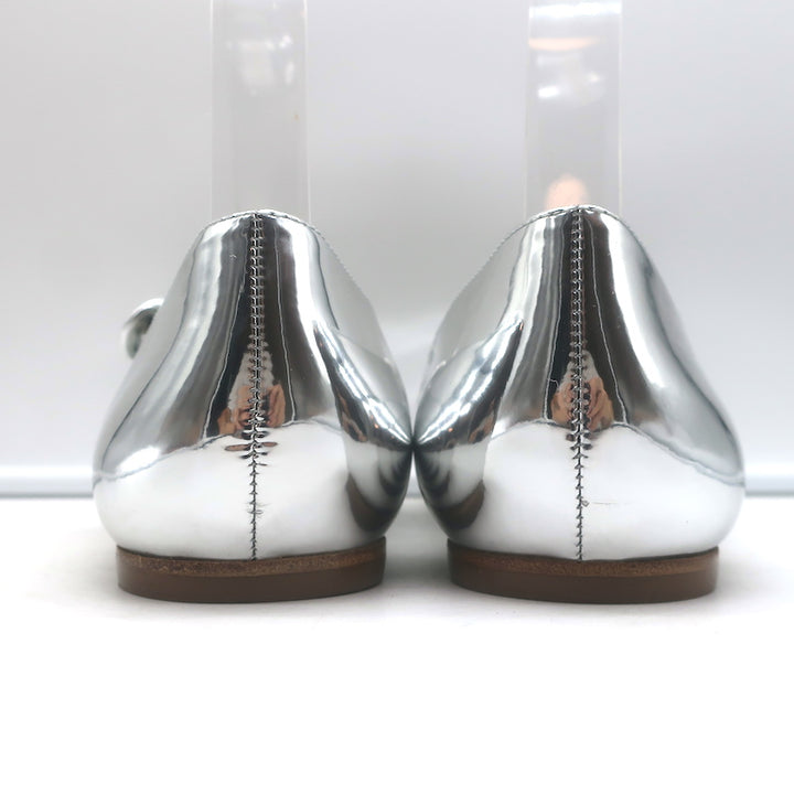 Authentic Larroude Blair Mary Jane ballet flats in silver mirrored leather, pre-owned, size 9