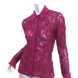 Anne Fontaine Button Down Shirt Berry Stretch Lace Size 40 Long Sleeve Blouse