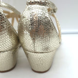 Jimmy Choo Michiko Wedge Sandals Gold Metallic Crackled Leather Size 38