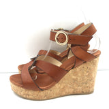 Jimmy Choo Aleili Cork Platform Wedge Sandals Brown Leather Size 36
