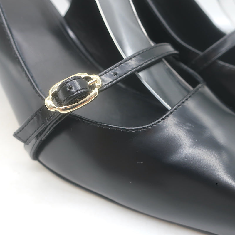 Authentic Larroude Ines buckled slingback pumps, black leather pointed-toe heels, gently pre-owned.