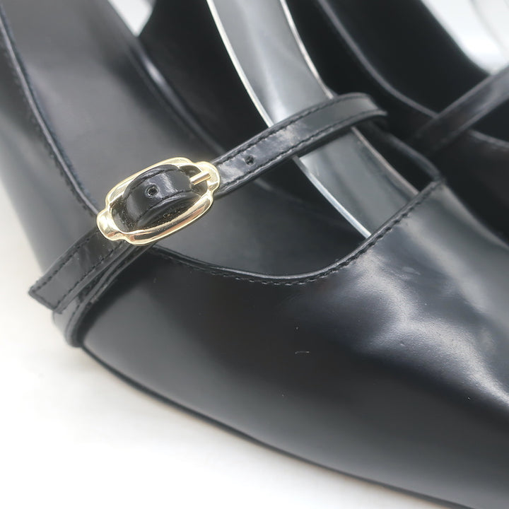 Authentic Larroude Ines buckled slingback pumps, black leather pointed-toe heels, gently pre-owned.