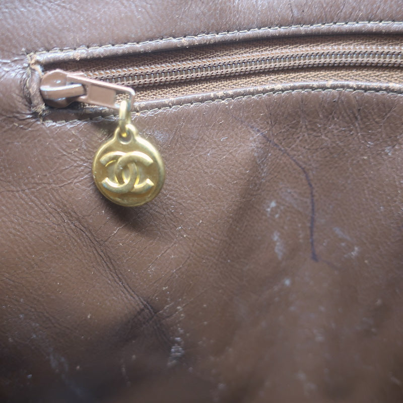Vintage Chanel Quilted Caviar Leather Chain Strap Dome Shoulder Bag Brown