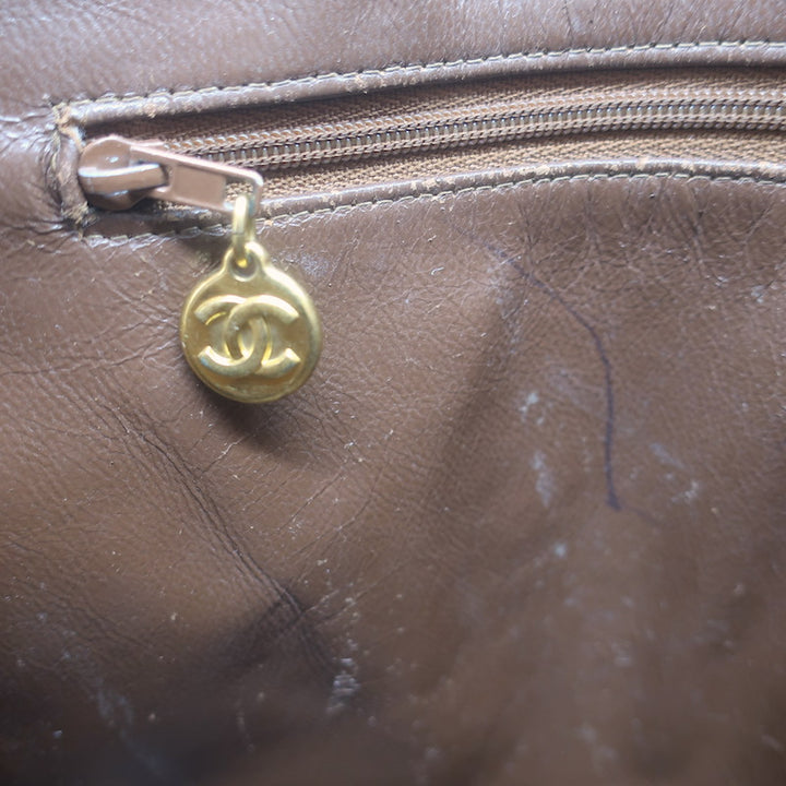 Vintage Chanel Quilted Caviar Leather Chain Strap Dome Shoulder Bag Brown