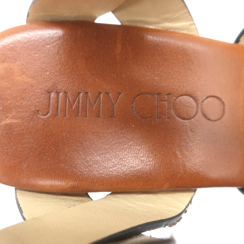 Jimmy Choo Aleili Cork Platform Wedge Sandals Brown Leather Size 36