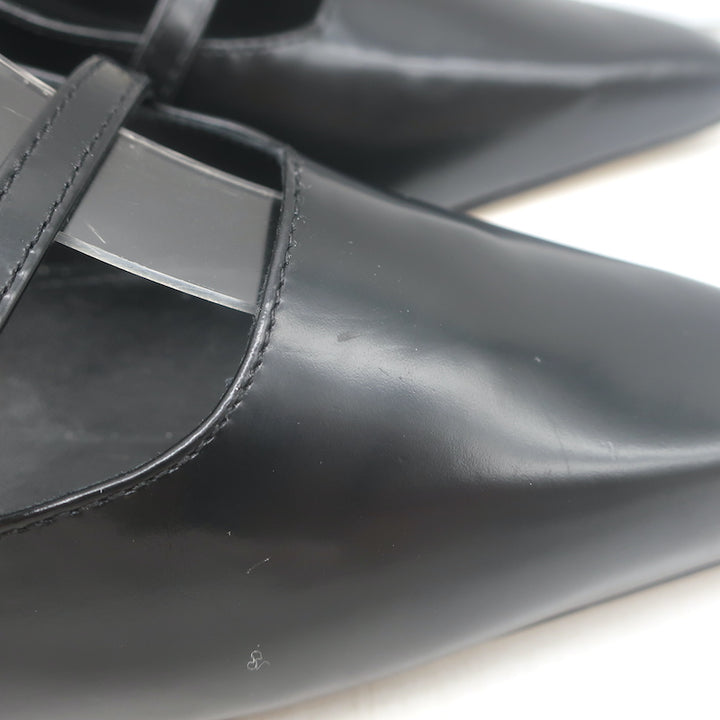 Larroude Ines buckled slingback pumps, black leather pointed-toe heels, pre-owned authentic luxury