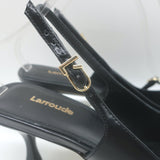 Authentic Larroude Ines buckled slingback pumps, black leather pointed-toe heels, gently pre-owned