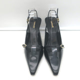 Larroude Ines buckled slingback pumps, black leather pointed-toe heels, size 9 — authentic pre-owned luxury.