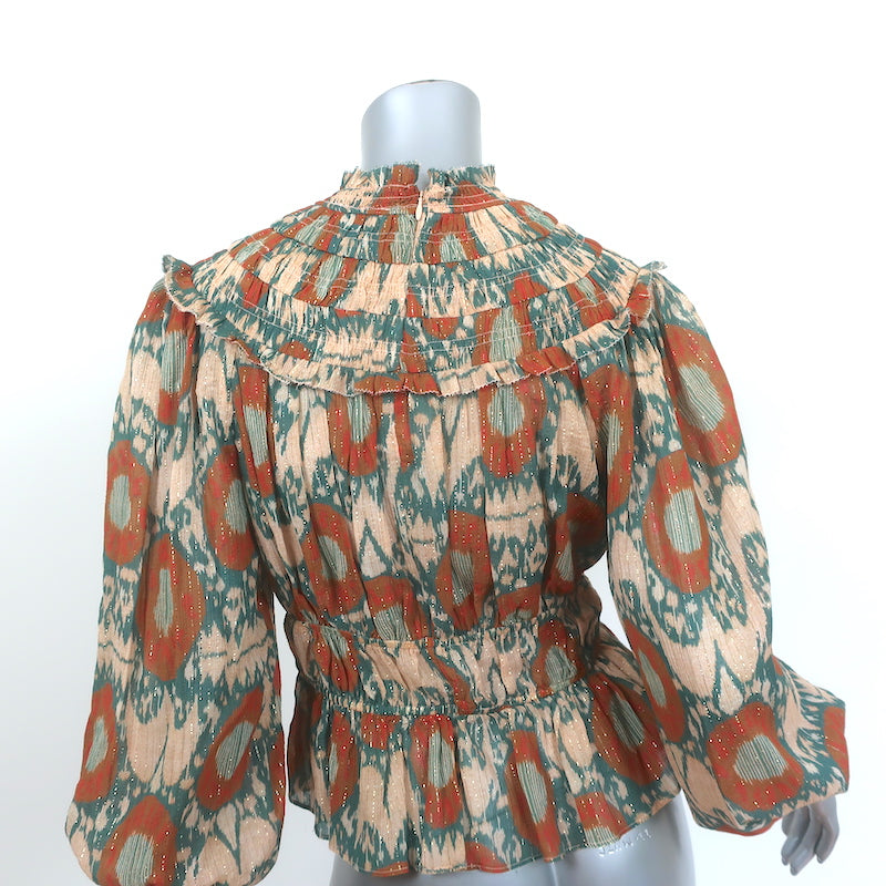 Ulla Johnson Blouse Noor Nimbus Metallic Printed Size 4 Bishop-Sleeve Top NEW